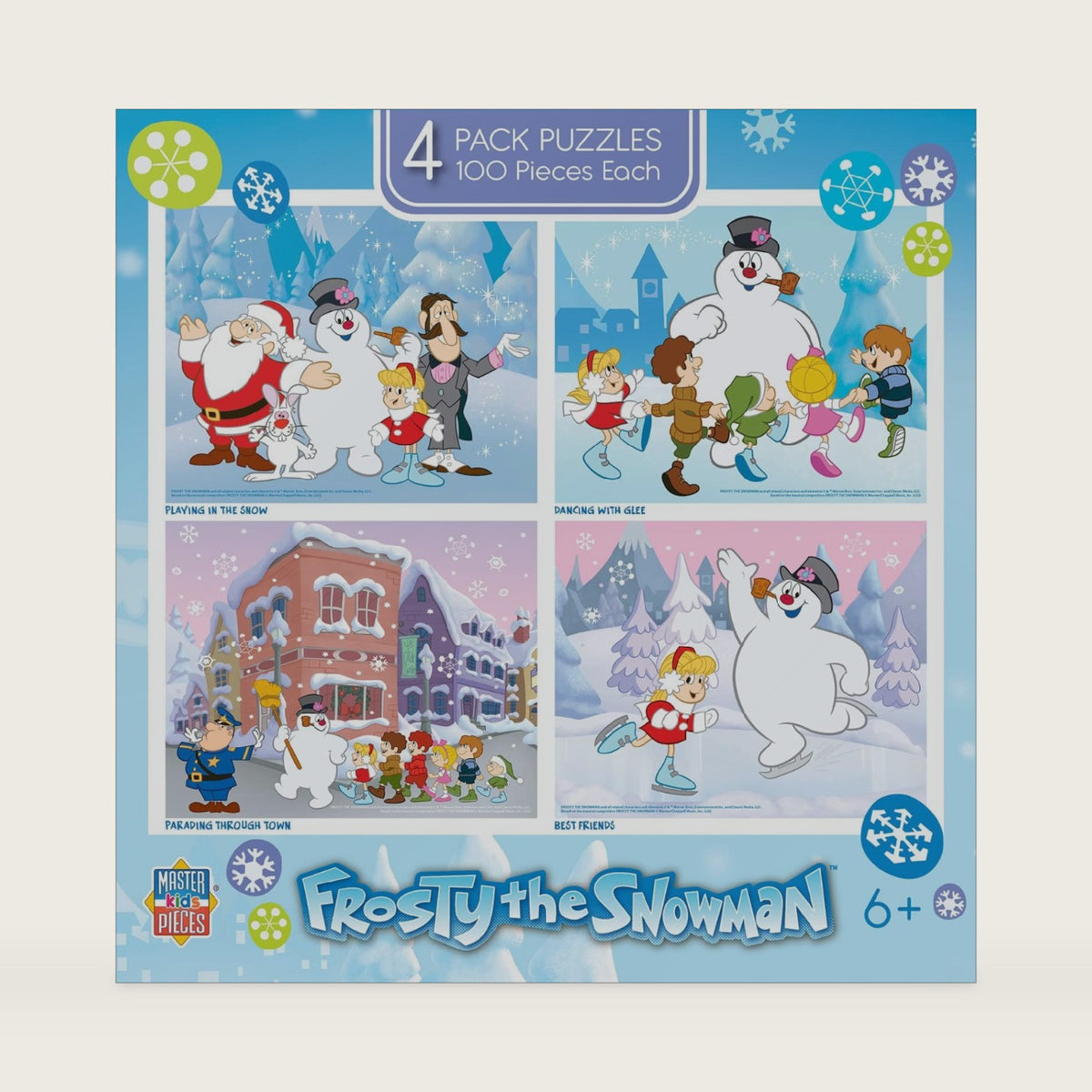 MasterPieces – Jigsaw Puzzle Set for Kids 6+ Years, 4-Pack of 100 Pieces, Educational and Fun Game, Frosty the Snowman Collection, Gift Idea for Children, 8" x 10"
