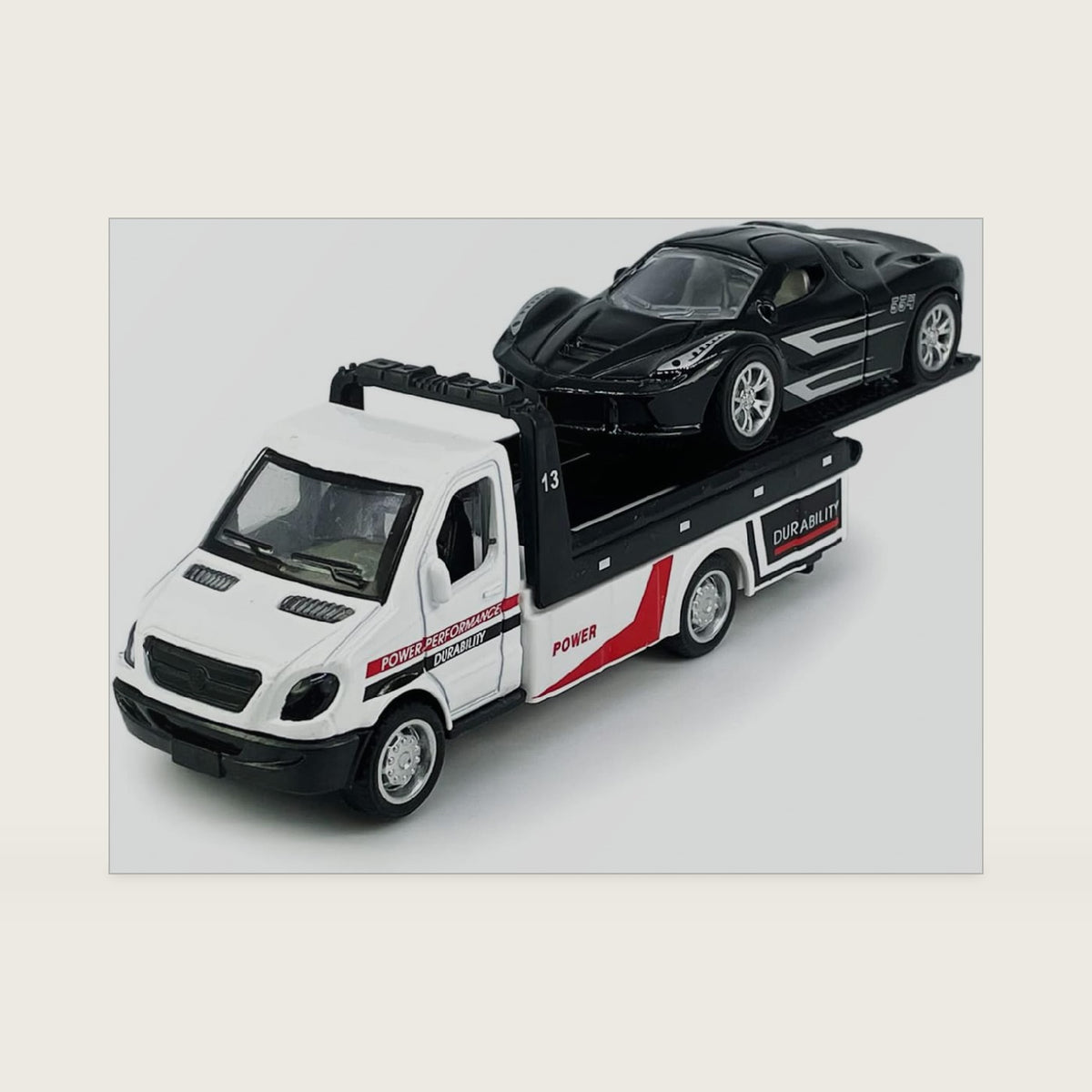 Flatbed Truck Toy Rescue Tow Truck Transport Trailer Car Carrier Metal Diecast Pull Back Vehicles 2 in 1 Vehicle Playset Toy Trucks for Boys Kids Cake Topper Birthday Gifts for Age 4 5 6 7