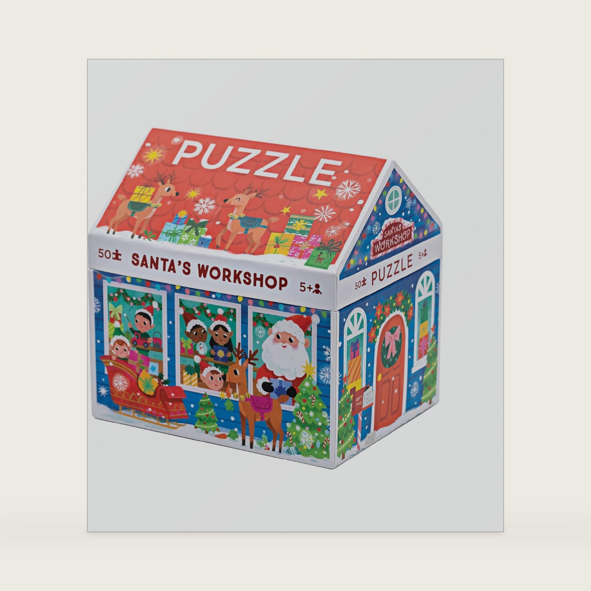Crocodile Creek 50-Piece Jigsaw Puzzle - Fun Table or Floor Puzzles for Kids Ages 4-6 and Up - Includes Heavy-Duty Shaped Box for Storage - Santa's Workshop - 14" x 18" Finished