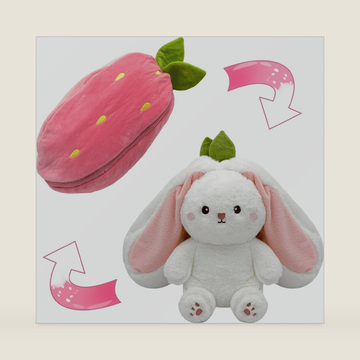 YOUBLEK Bunny Stuffed Animal, Strawberry Reversible Bunny Plush with Zipper