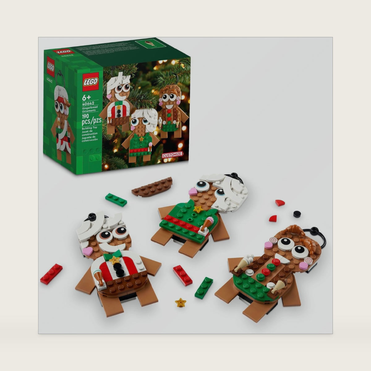 LEGO Gingerbread Ornaments - Christmas Tree Ornaments Building Set for Kids, Boys & Girls, Ages 6+ - 3 Gingerbread Decorations for Tree & Home - Gift Ideas for Kids - 40642