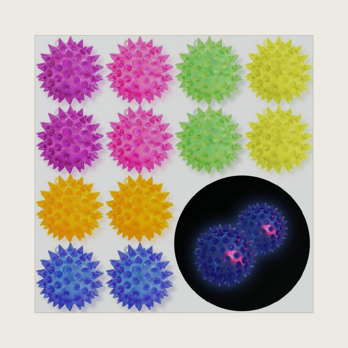 12 Pack LED Light Up Fidget Sensory Bouncy Spiky Ball Squishy Glow in The Dark Flashing Stress Relief Spiky Balls Toy for Party Favors Kids Gifts School Rewards