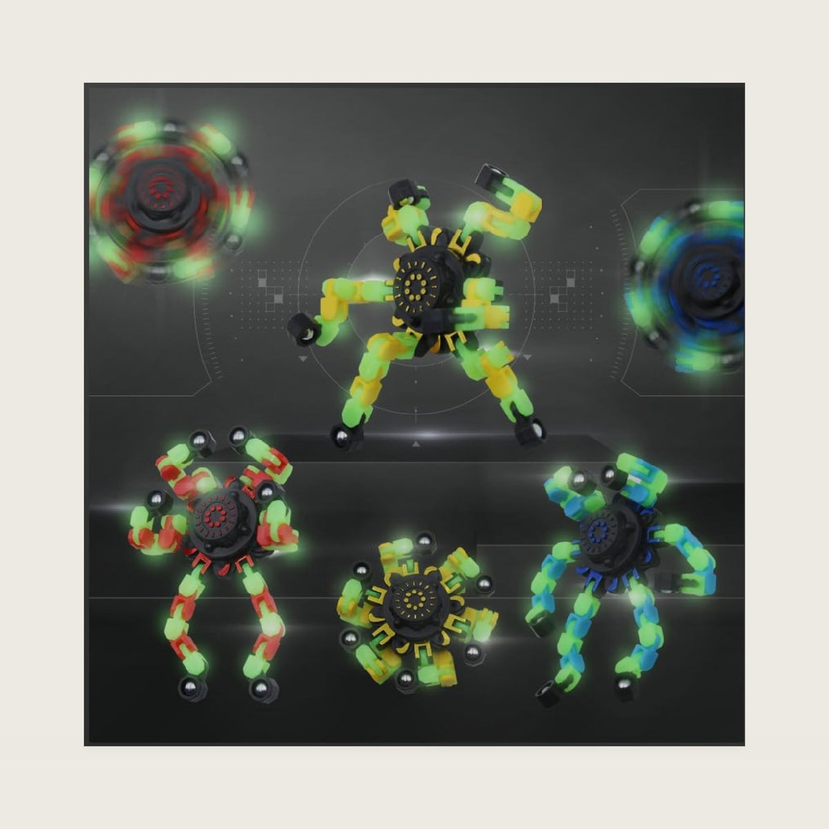 8Pcs Fidget Spinners Glow in The Dark, Fingertip Gyro DIY Deformable Robot Funny Sensory Fidget Toys Decompression Spinner Birthday Gifts Classroom Prizes Party Favors for Kids Adults