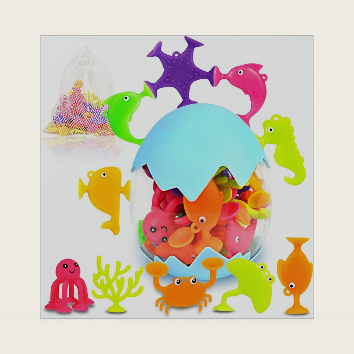 Suction Bath Toys for Kids, 18 Pcs Mold Free Ocean Animal Suction Cup Toys