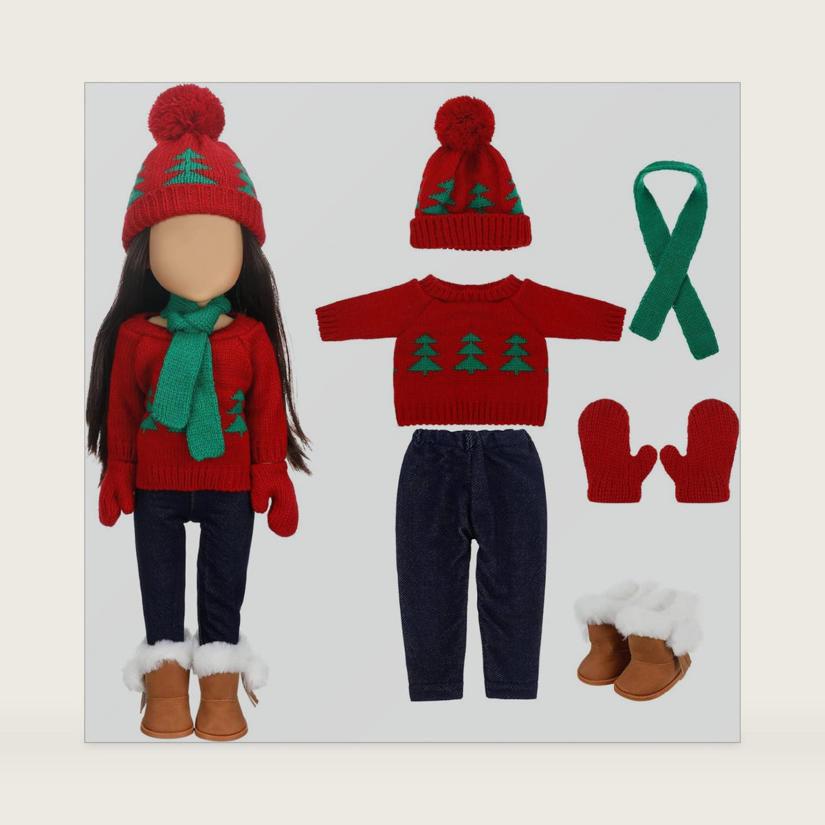 Bencailor 6pcs 18" Christmas Doll Clothes and Accessories, Red Green