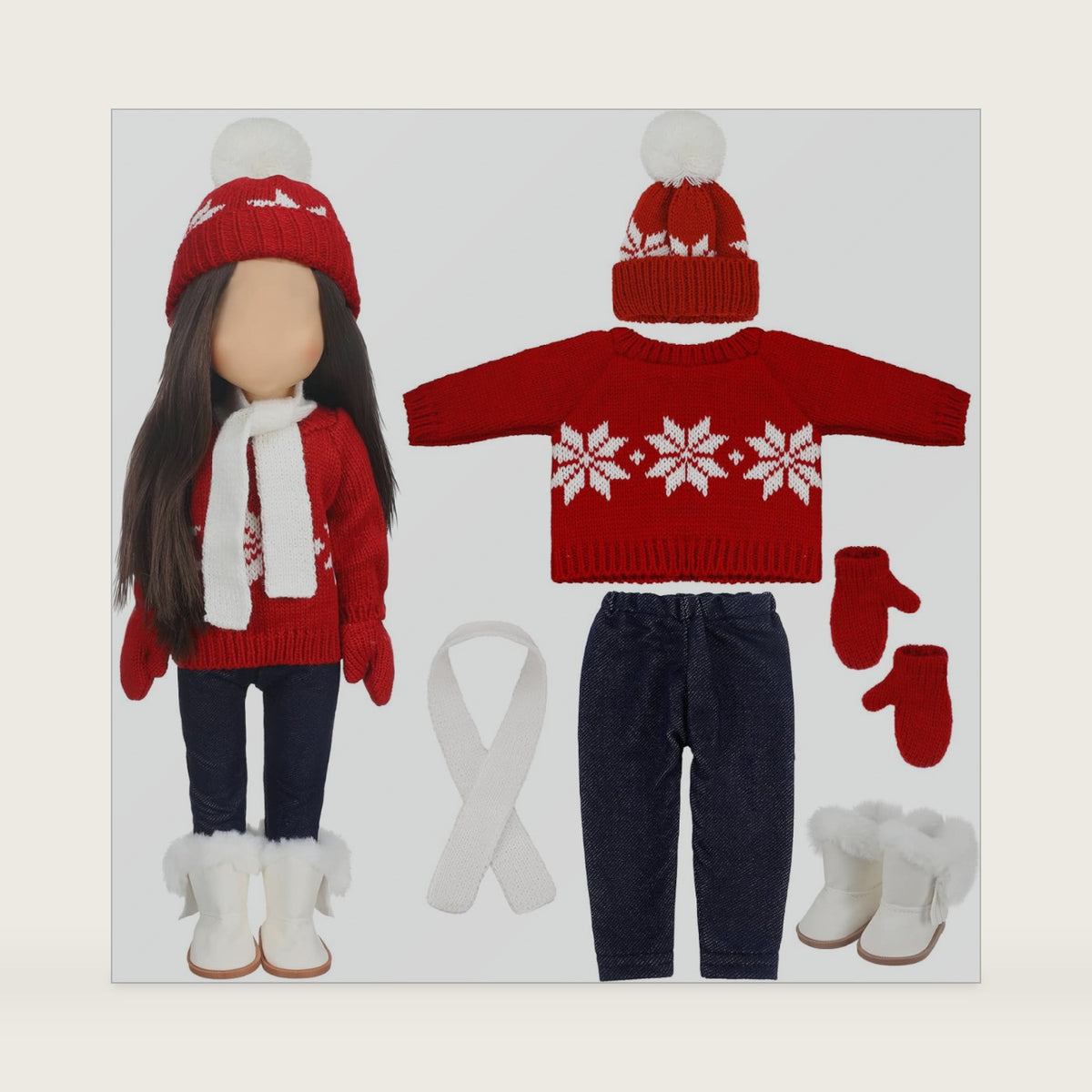 Bencailor 6pcs 18" Christmas Doll Clothes and Accessories, Red White