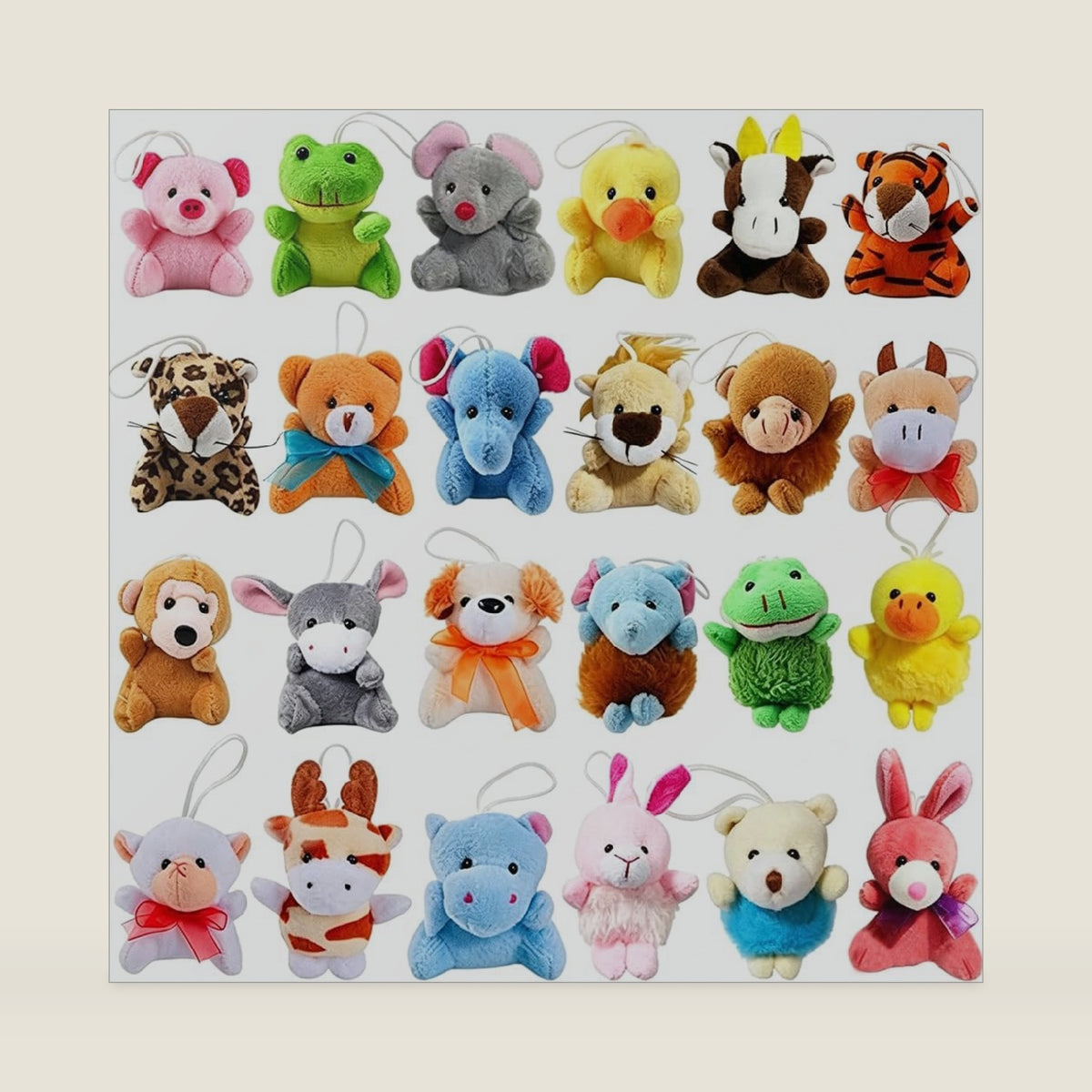 24Pack Mini Animal Plush Toy Set, Cute Assortment Keychain Toys, Small Stuffed Animal Set Gifts for Kids, Christmas Stocking Stuffer, Easter Egg Filler, Valentine Classroom Prize