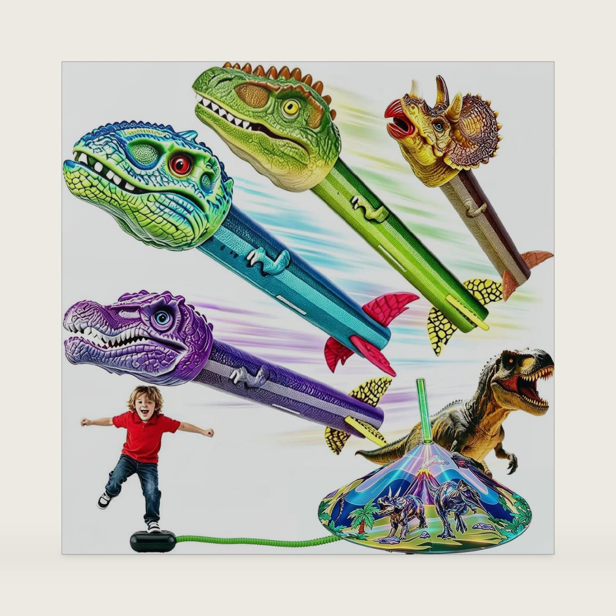Dinosaur Toy Rocket Launcher for Kids - Birthday Toys for Kids, 4 Rockets