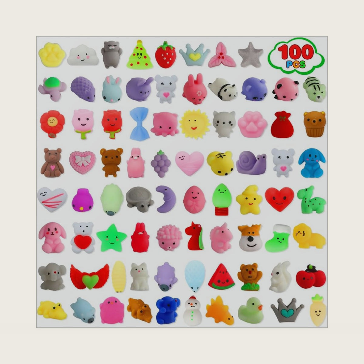 100 Pack Squishies Toys, Tiny Mochi Squishy Fidget Toys Random Bulk Party Favors for Kids 4- 8 8-12 Goodie Bag Pinata Stocking Stuffers Classroom Prizes Treasure Box Egg Fillers Girls