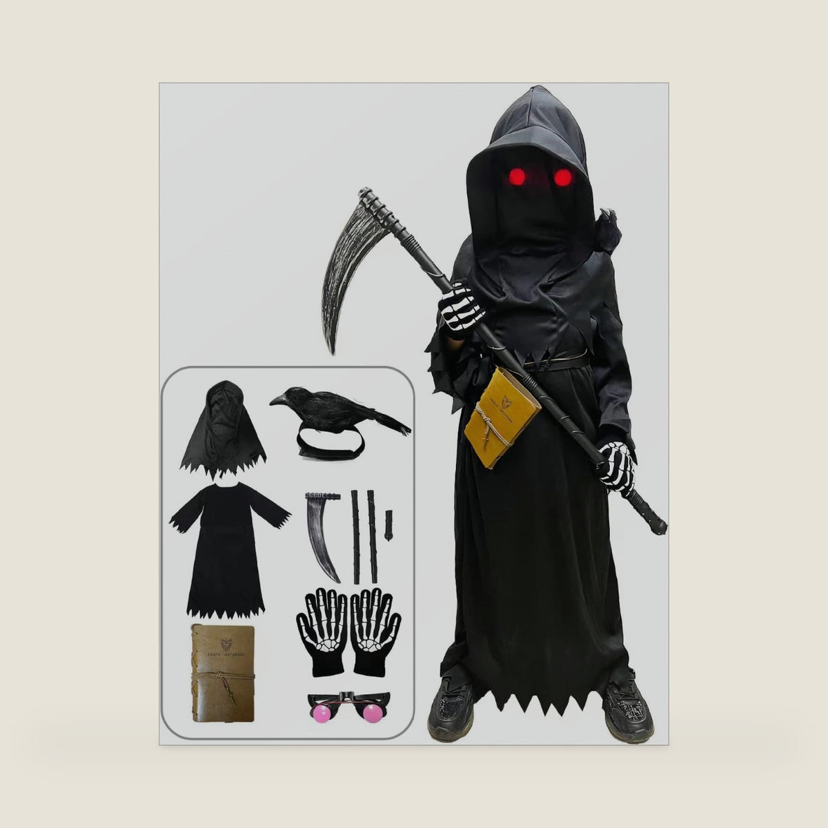 longpo Halloween Costumes for Boys Grim Reaper Costume Kids Scary Suit