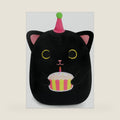 Black Cat Plush, 8 inch Happy Birthday Cat Stuffed Animal with Cake, Cute Plush Black Kitten Birthday Gift for Girls, Boys and Cats, Home Room Decoration
