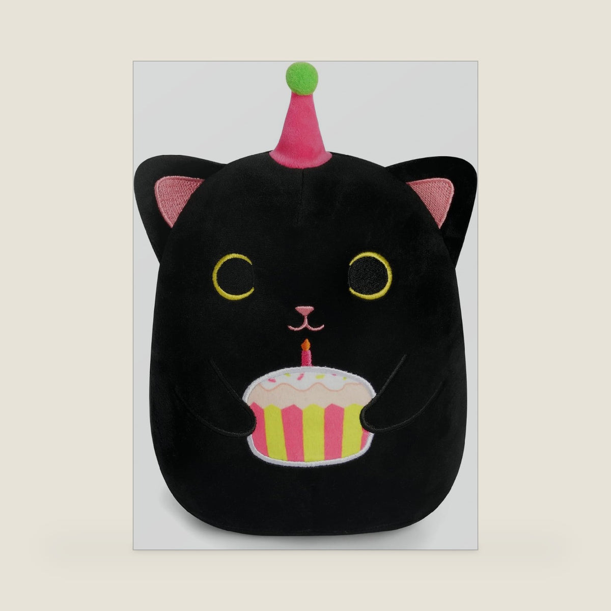 Black Cat Plush, 8 inch Happy Birthday Cat Stuffed Animal with Cake, Cute Plush Black Kitten Birthday Gift for Girls, Boys and Cats, Home Room Decoration
