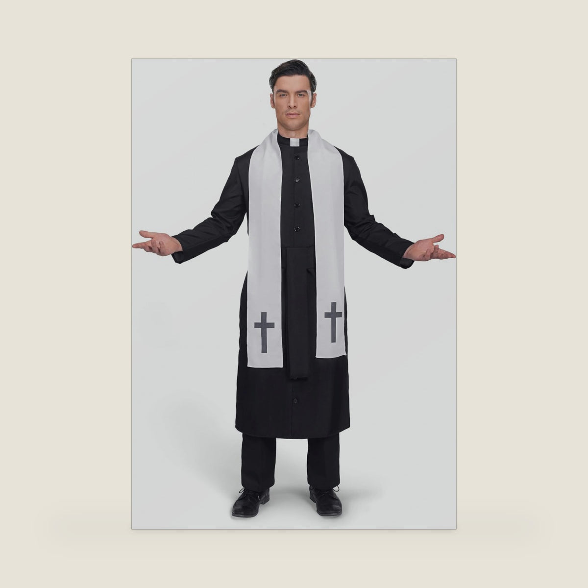 Spooktacular Creations Adult Men’s Black Priest Father Robe Stole, Priest Costume for Halloween Dress Up Party Cosplay