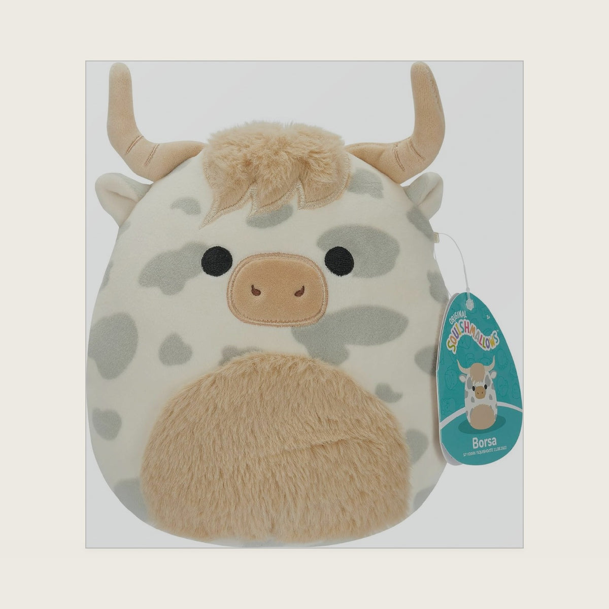Original 7.5-Inch Borsa the Grey Spotted Highland Cow Small-Sized Ultrasoft Plush