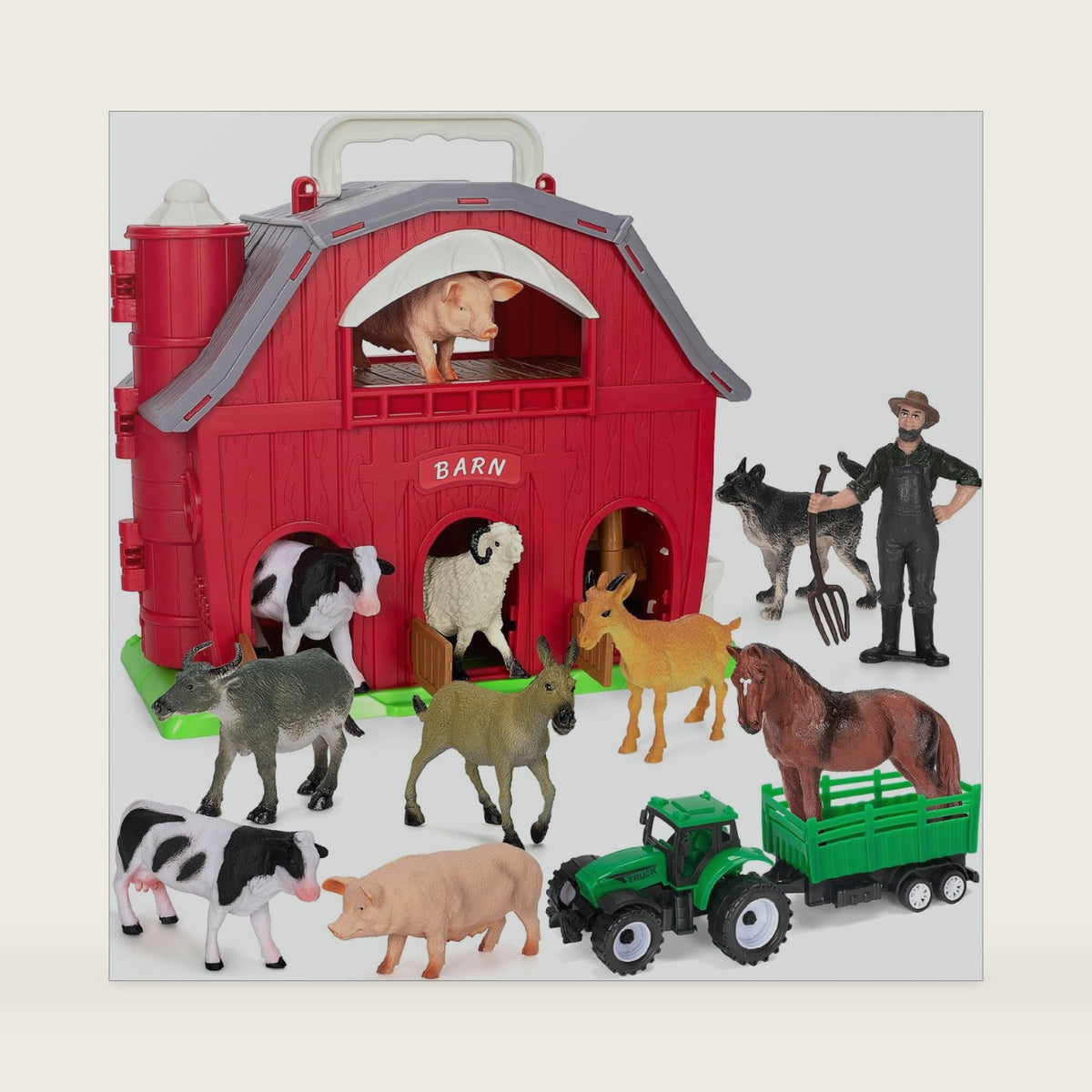 Ellinjan Farm Animals Toys for Toddlers Girls Boys, Big Red Barn Farm with Figures Animals and Tractor Toy for Kids 3 4 5, Farm Playset Educational Learning Toys, Ideal Christmas Birthday Gifts
