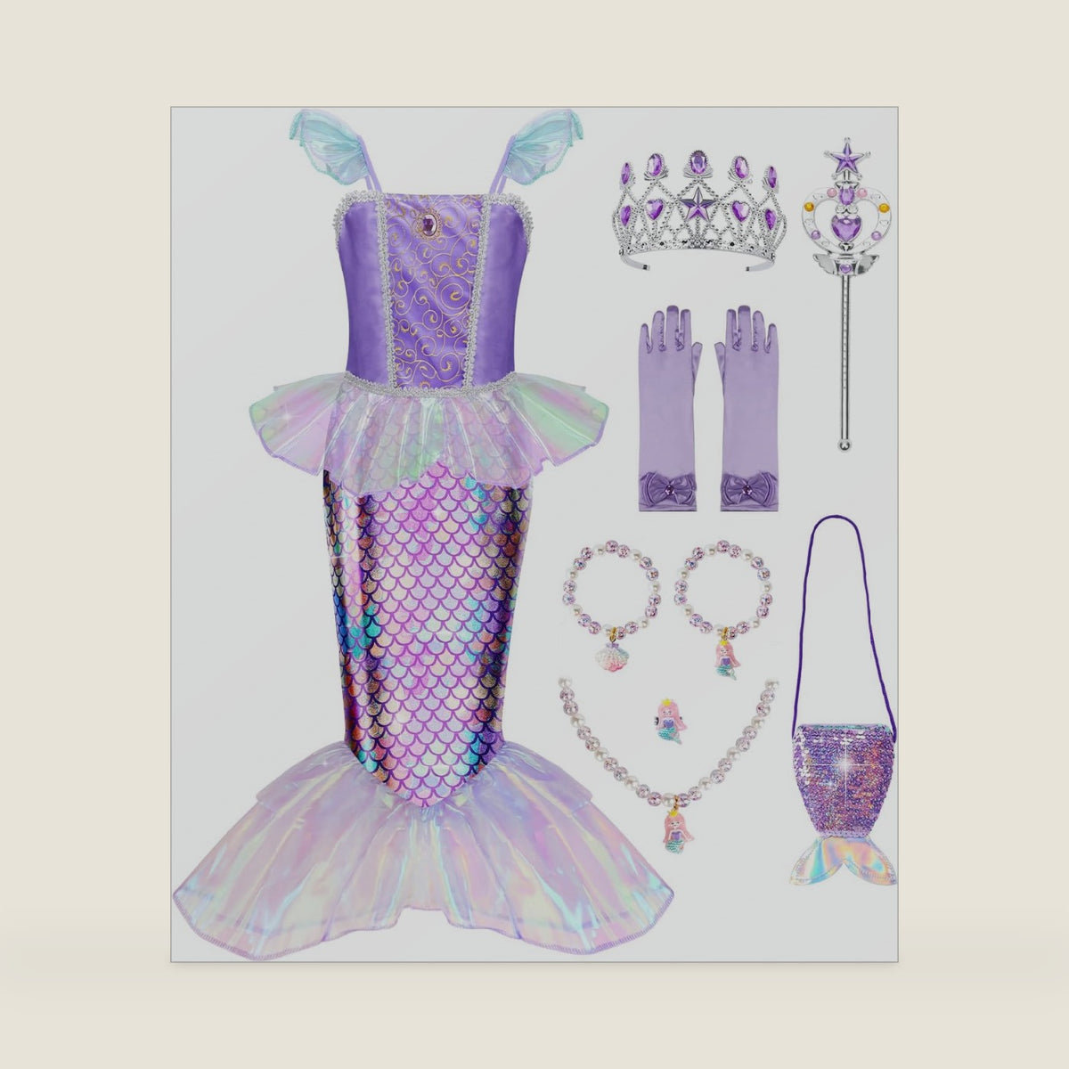 Meland Mermaid Dress for Girls Age 3-10, Princess Dress Up Costume Toy Gift
