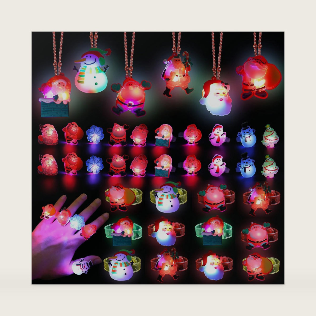 CCINEE 54pack Christmas Party Favors for Kids Light Up Necklace Lighted Rings LED Flash Bracelet Bulk Flashing Light Glow in the Dark Xmas Stocking Stuffers for Christmas Party Supplies