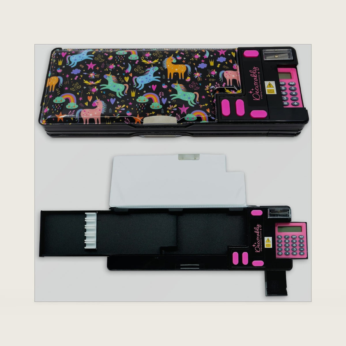 Decorably Unicorn Pop-Up Pencil Case with Calculator for Girls & Kids