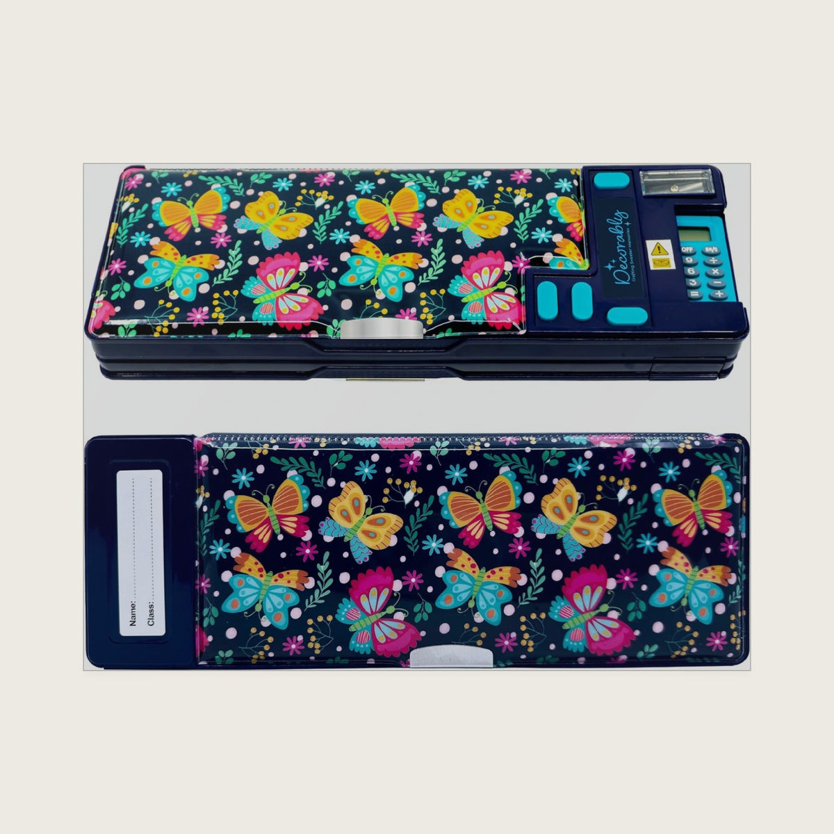Decorably Butterfly Pop Up Pencil Case with Calculator Pen Slots for Girls