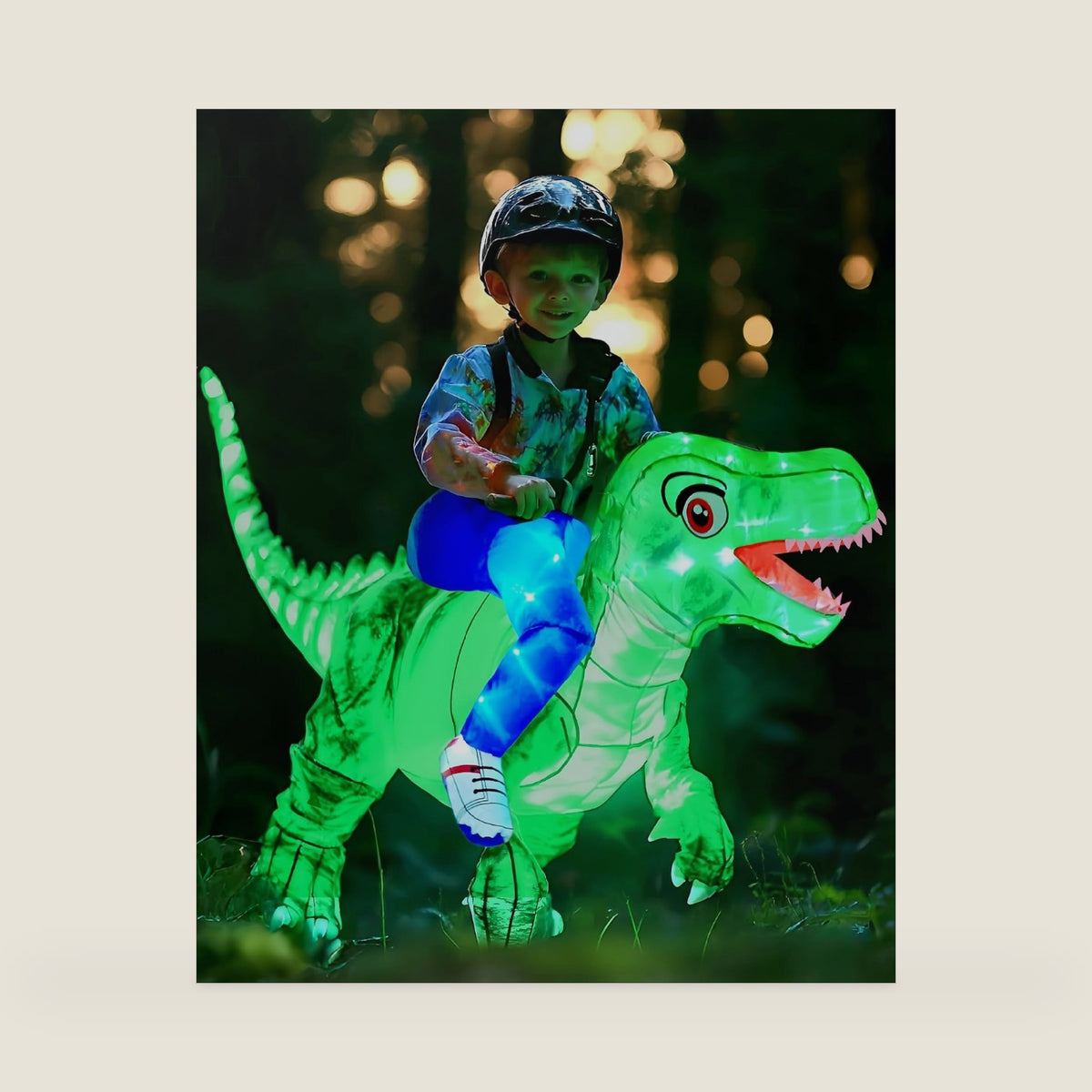 Kids Inflatable Costume, Dinosaur Rider,Blow Up T-REX Costumes with LED Light for Cosplay Halloween Christmas Party