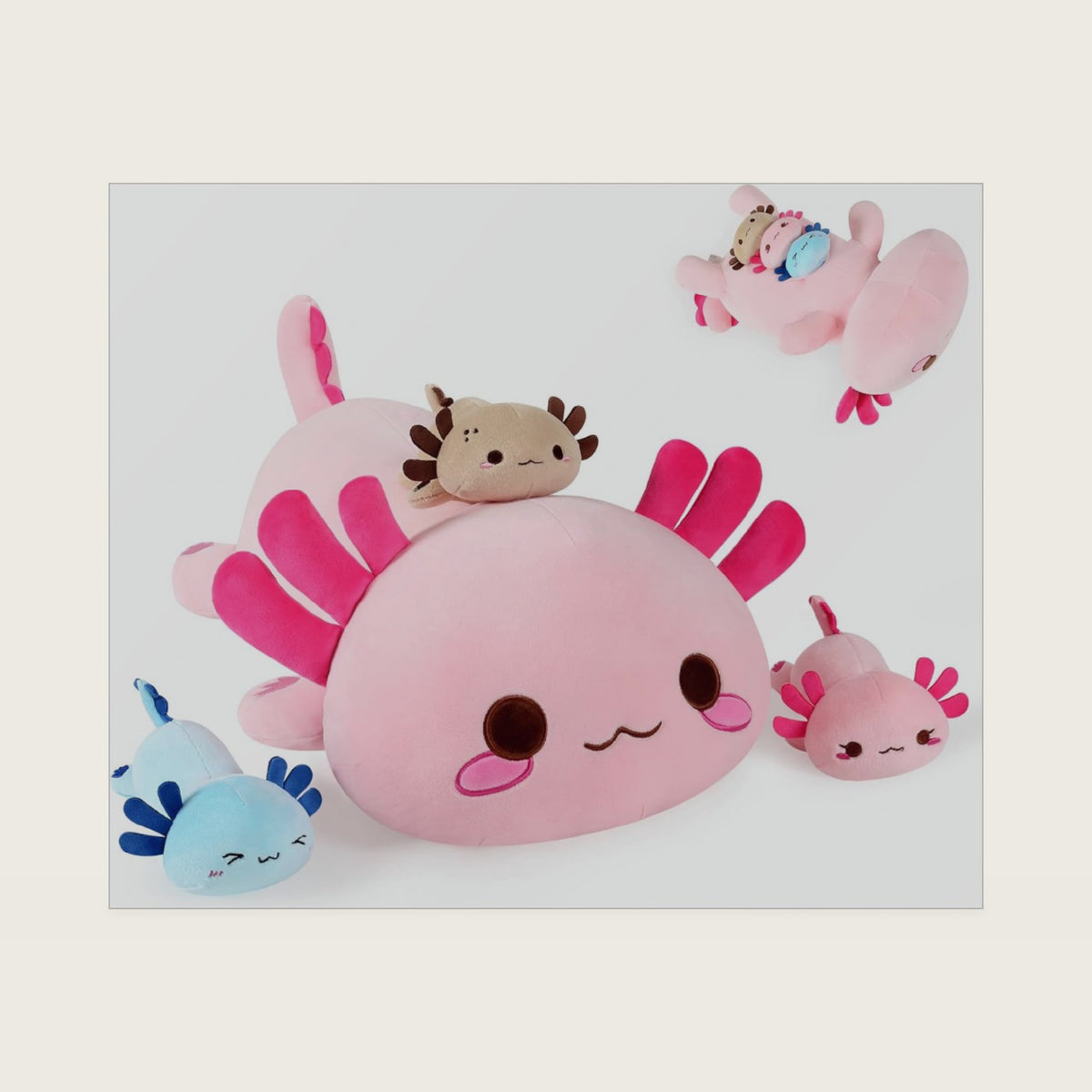 Onsoyours Axolotl Stuffed Animal Mommy 19.7" with 3 Baby Axolotl Plushies in Tummy, 4 Piece of Cute Axolotl Plush Pillow Toys for Kids Girls Boys (Pink Axolotl Family)