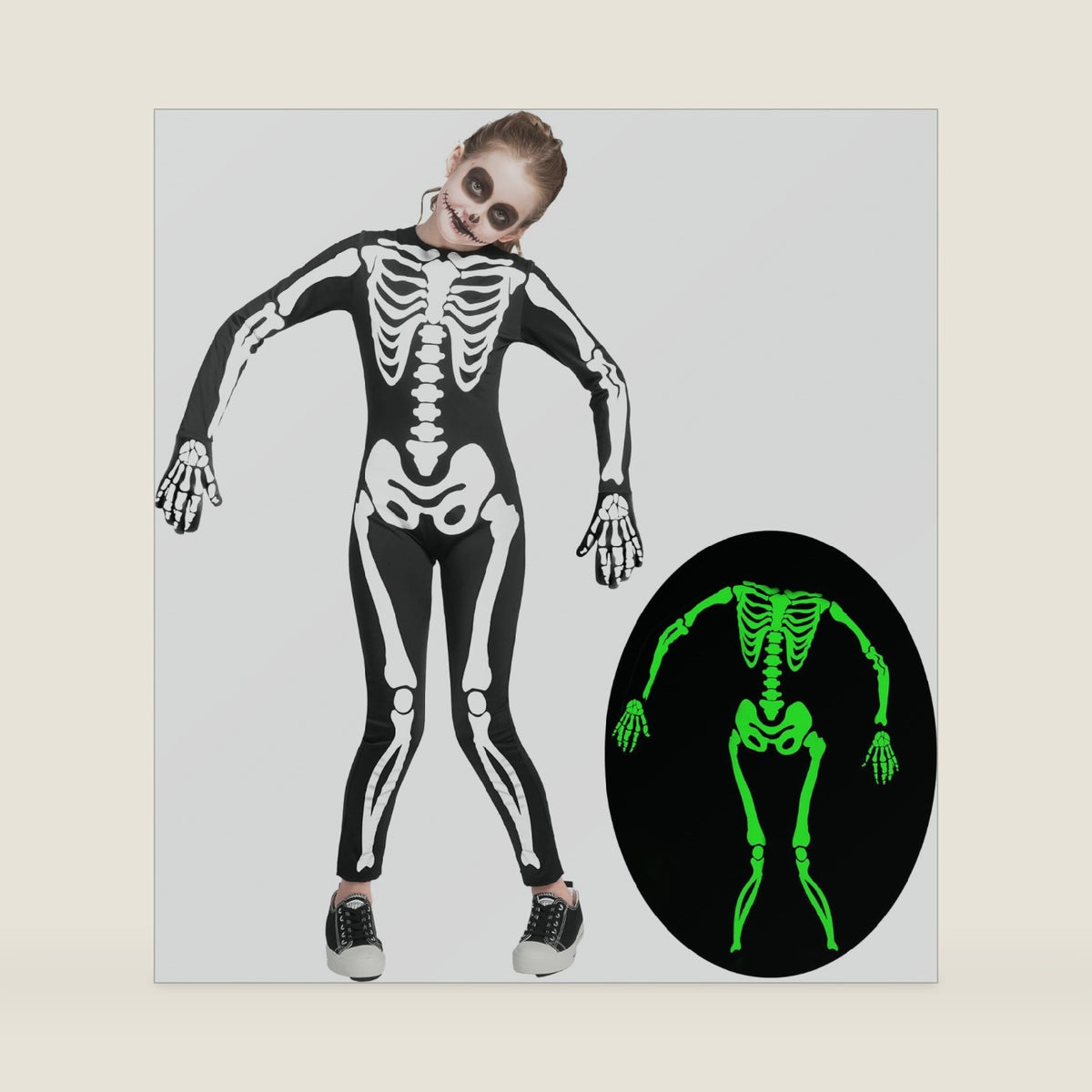 Spooktacular Creations Halloween Kids Skeleton Costume, Unisex Glow in the Dark Skeleton Jumpsuit with Gloves for Boys, Girls