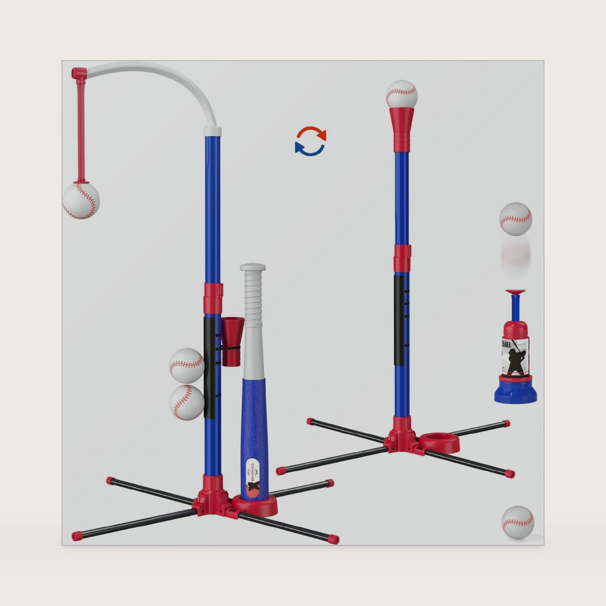 HYES 3-in-1 Baseball Set for Kids with Auto Pitching Machine