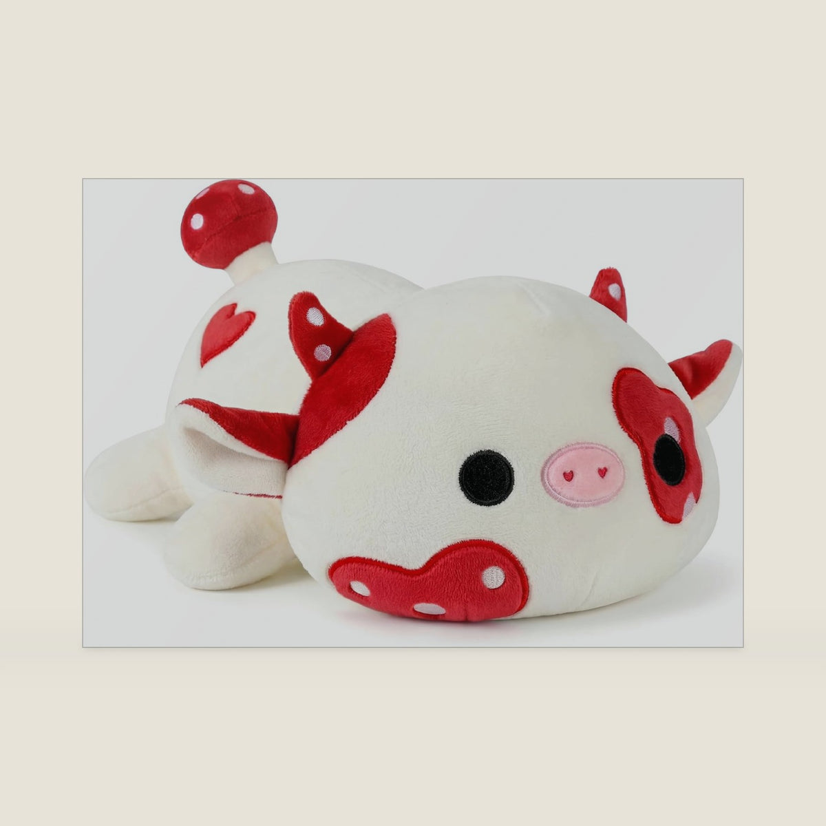 Onsoyours Cute Cow Plushie, Soft Stuffed Mushroom Love Cow Squishy Plush Animal Toy Pillow Gift for Kids (Red Mushroom Cow, 12")