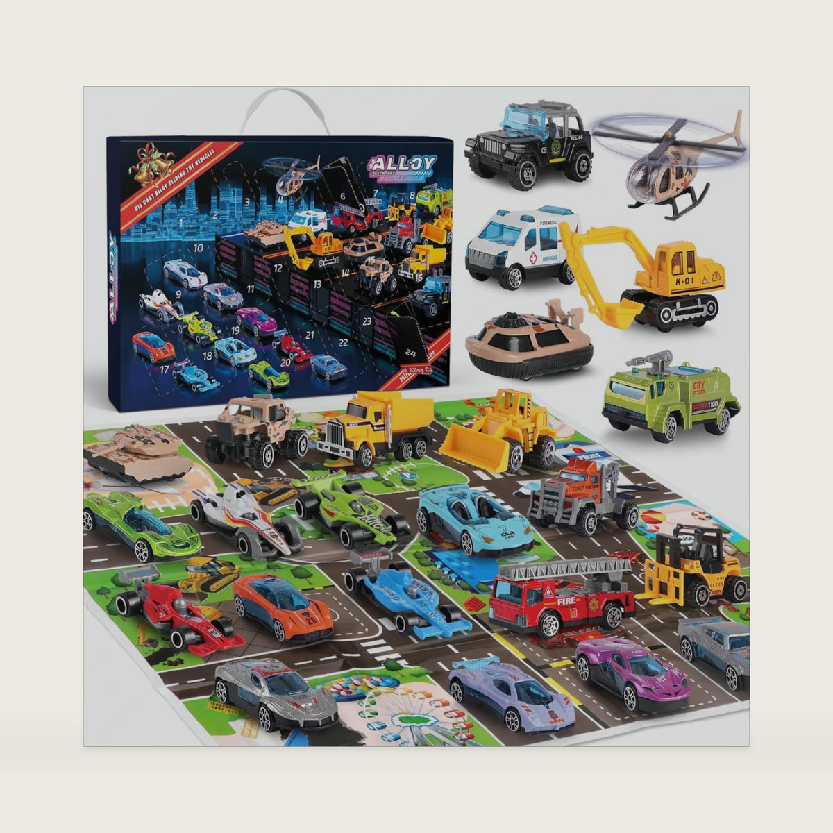 24 PCS Play Vehicles Advent Calendar, 24 Days of Surprises Toys Box, Christmas Countdown Advent Calendars for Kid Boys