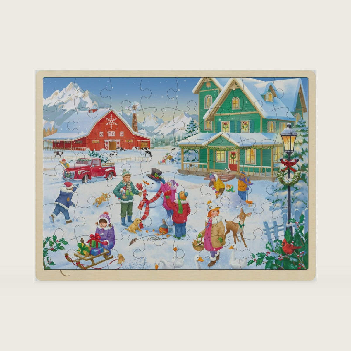 Christmas Puzzles 48 Piece for Kids Ages 3-5, Winter Snowy Farm
