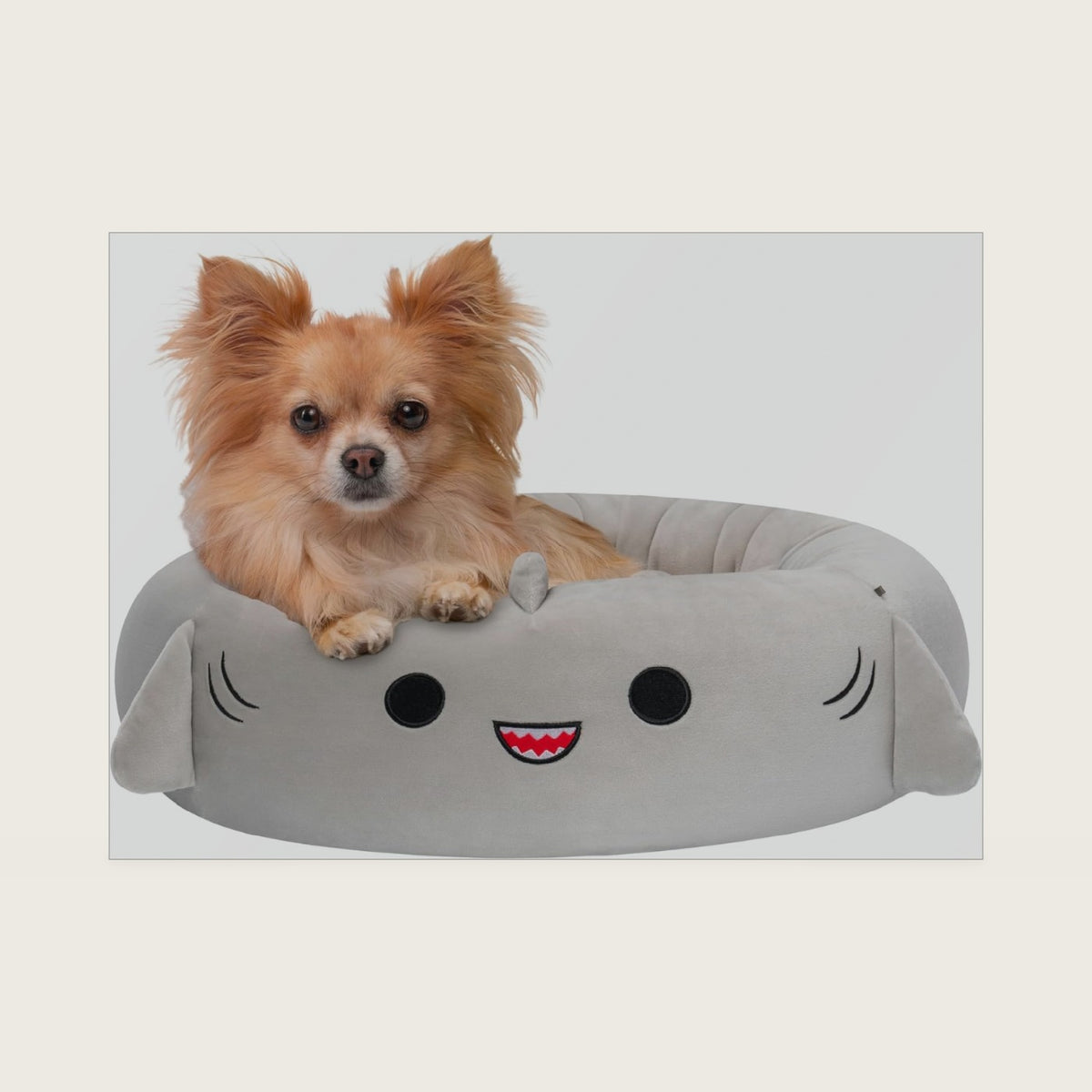 Official Gordon Shark Pet Bed - Small Ultra Soft Plush Pet Bed, Grey