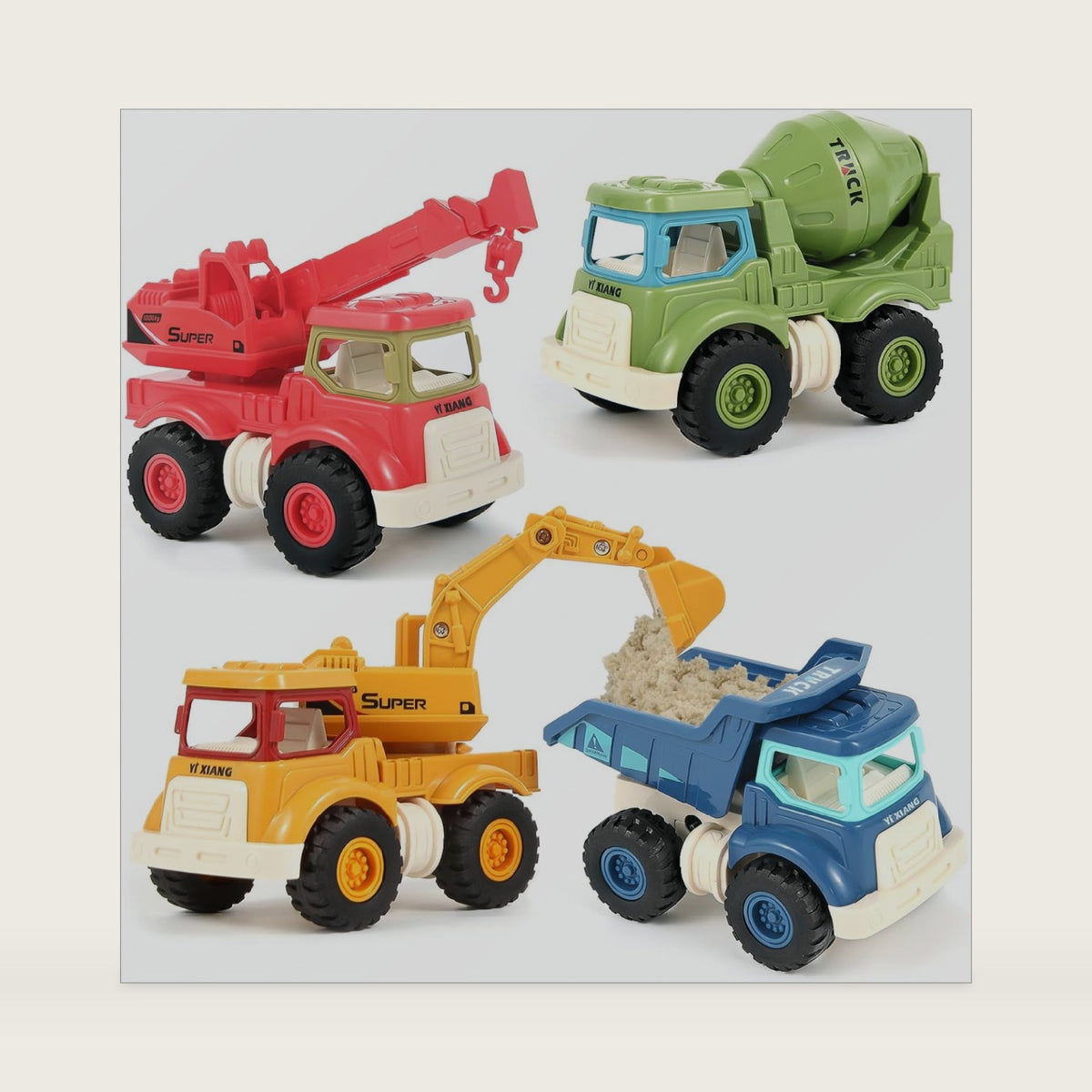 Olbyefly Construction Toys for 2 3 4 5 Years Old Boys Girls Kids Toddlers, Sandbox Excavator Toy Construction Truck Toys Vehicles Dump Crane Cement Mixer Truck, Christmas Birthday Gifts