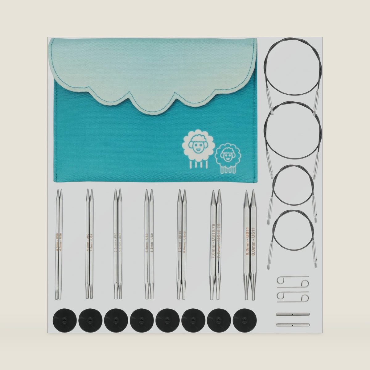 KnitPro Nova Cubics Deluxe Interchangeable Needle Set 5" (13cm) | 7 US Sizes (6 to 11)