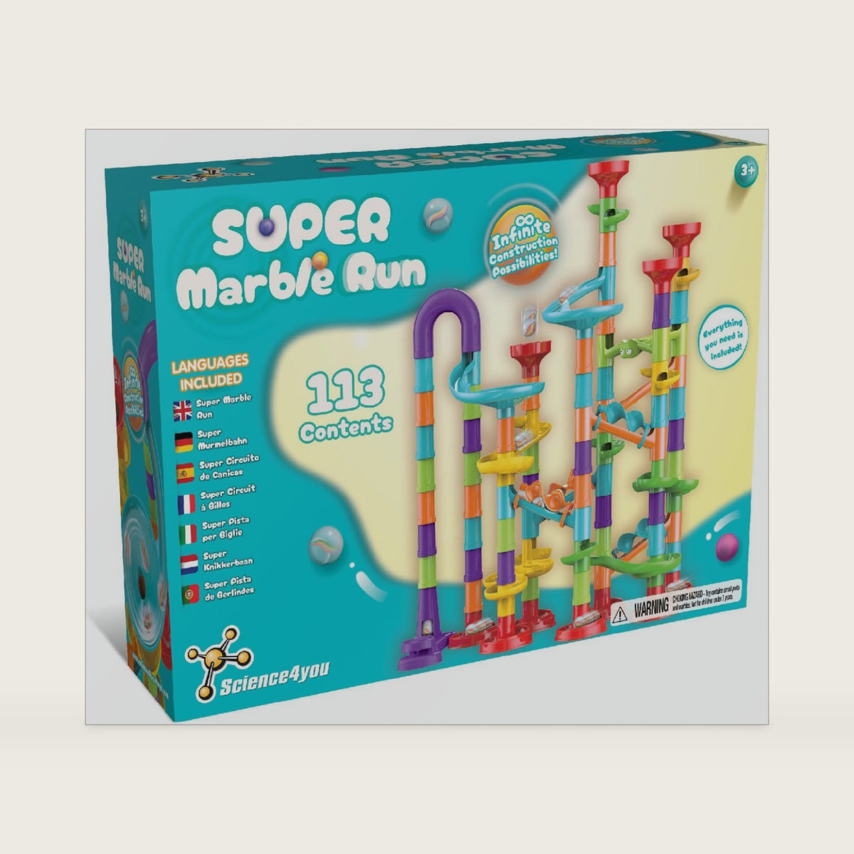 Science4you Super Marble Run - Marble Games for Kids, 113 Pieces and Marbles Included, Educational Stem Toys for 3+ Year olds, Gift for Boys and Girls