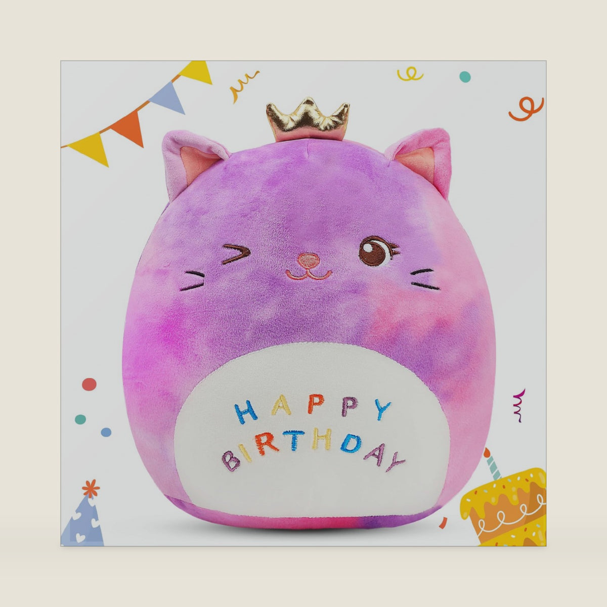 Easfan 12" Rainbow Birthday Kitty Plush Pillow Cat Toy for Kids