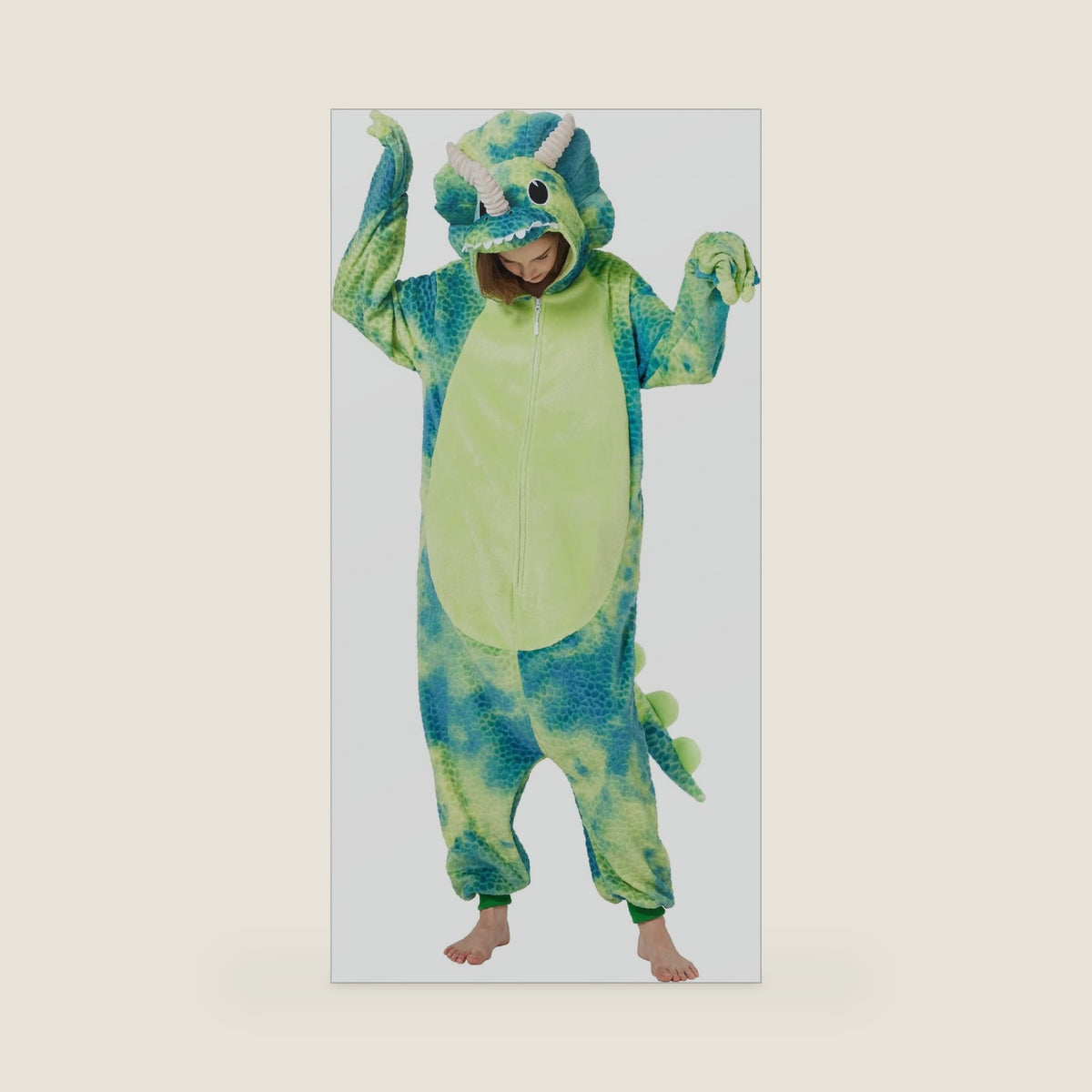Loiahoer Unisex Tie-dye Triceratops Dragon Onesie Costume Pajamas,Halloween Cosplay Costume Christmas Pajamas Hooded Zipper