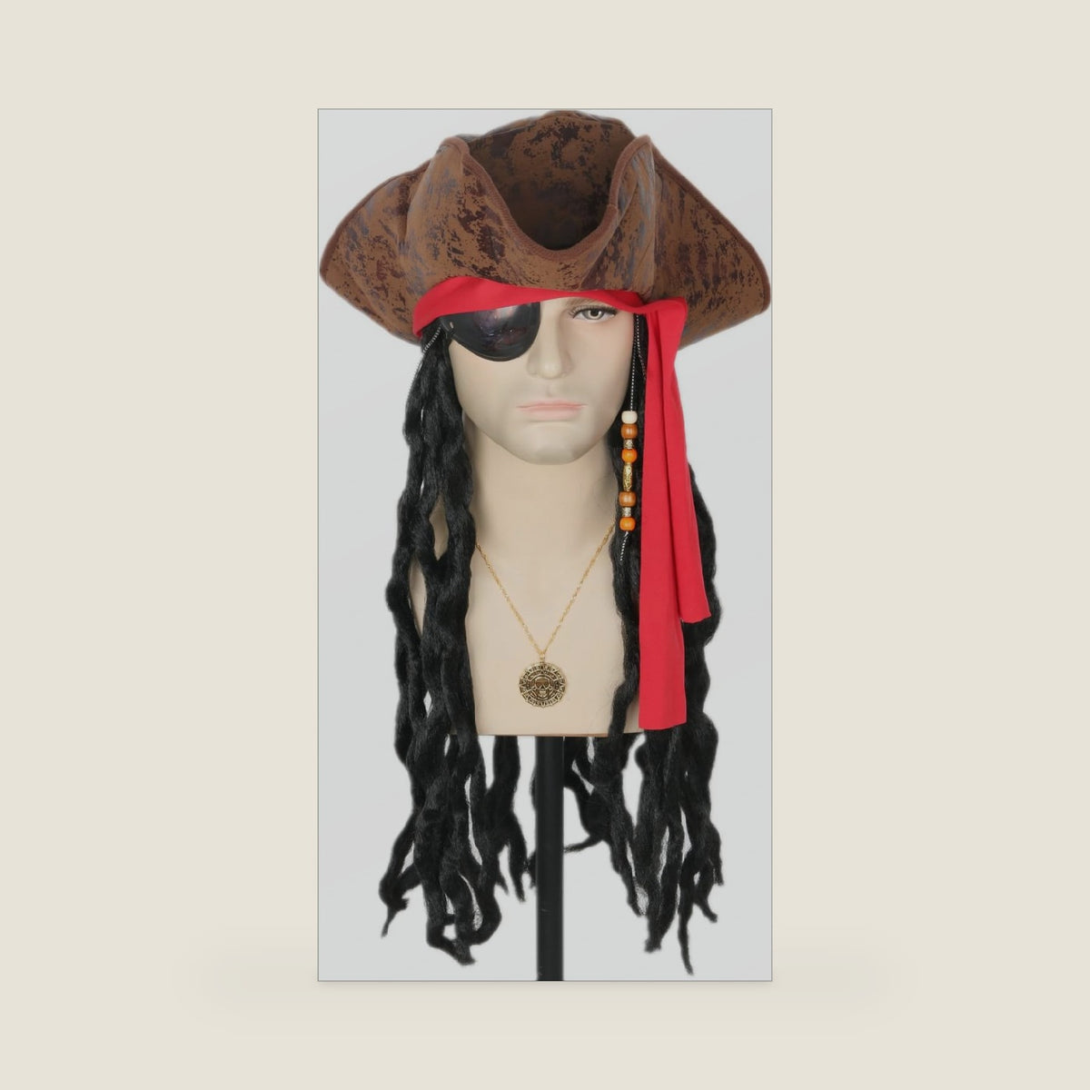 Topcosplay Pirate Wig Hat with Braids Eye Patch Earring Pirate Costume Cosplay Accessories