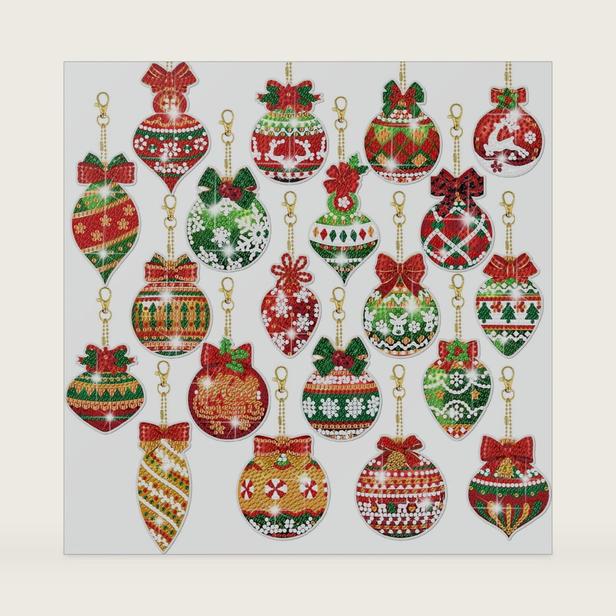 Tondiamo 20 Pcs Christmas Diamond Painting Keychain Kits 5D DIY Diamond Art Pendants Double Sided Hanging Key Chains for Christmas Party Decoration DIY(Balls Style)
