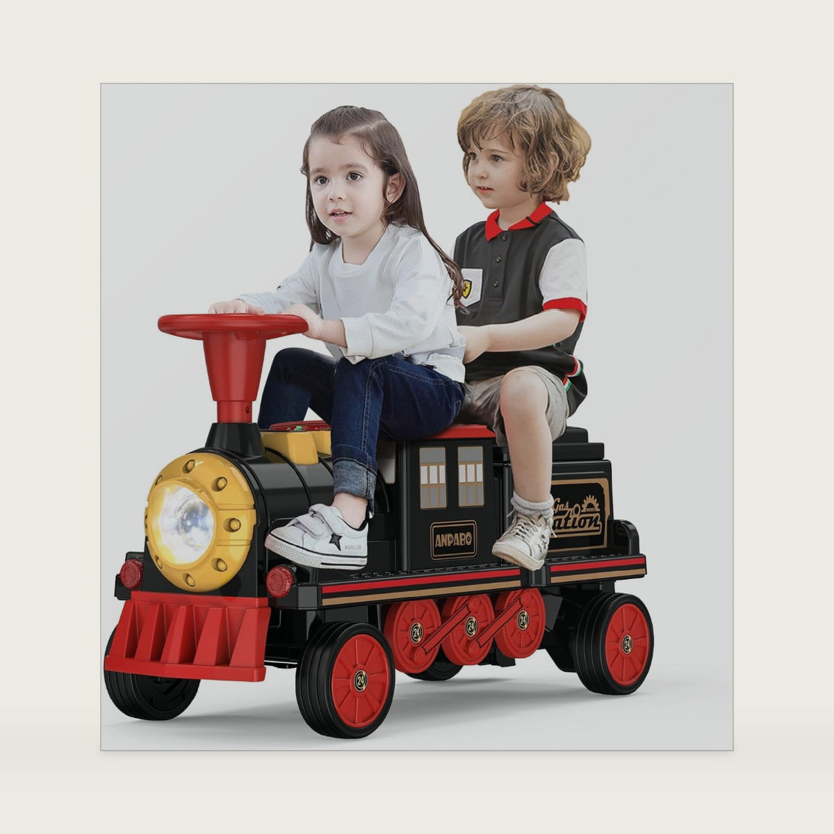 ANPABO 2 Seater Ride On Train Trackless, Choo Choo Train Whistle, Red