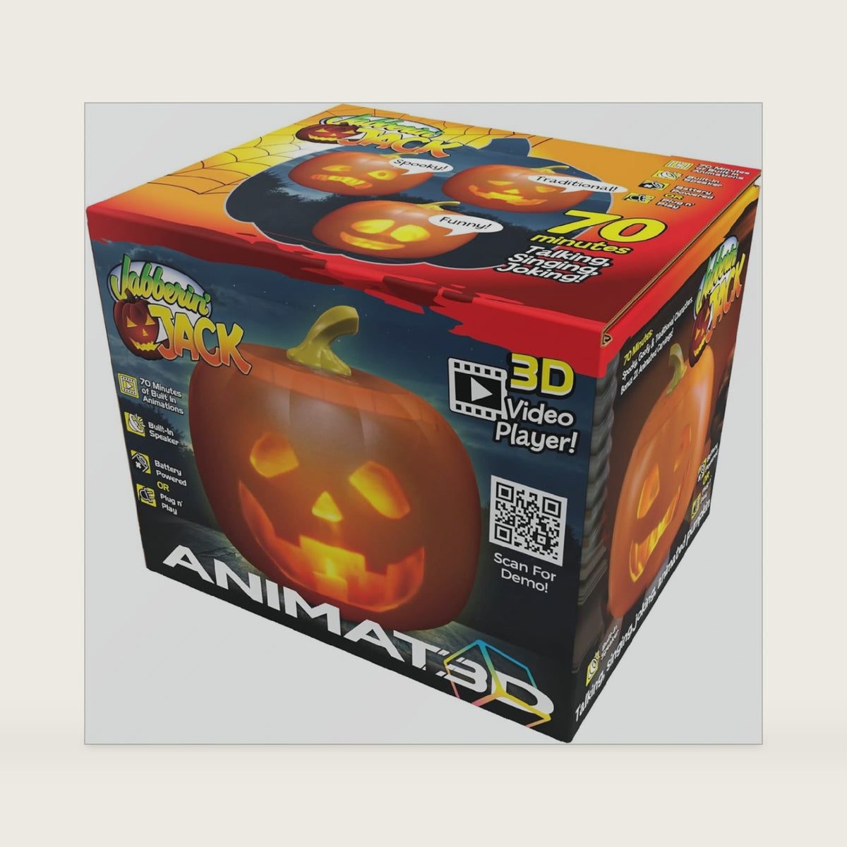 Jabberin' Jack Talking Animated Pumpkin with 8 Inch Screen and Built-in Projector + Speaker