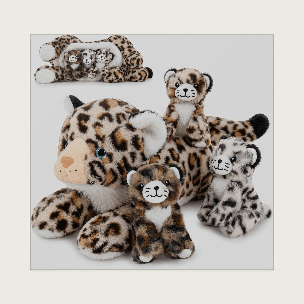 MaoGoLan 4 Pcs Leopard Stuffed Animals with Babies, Cheetah Plush Bulk