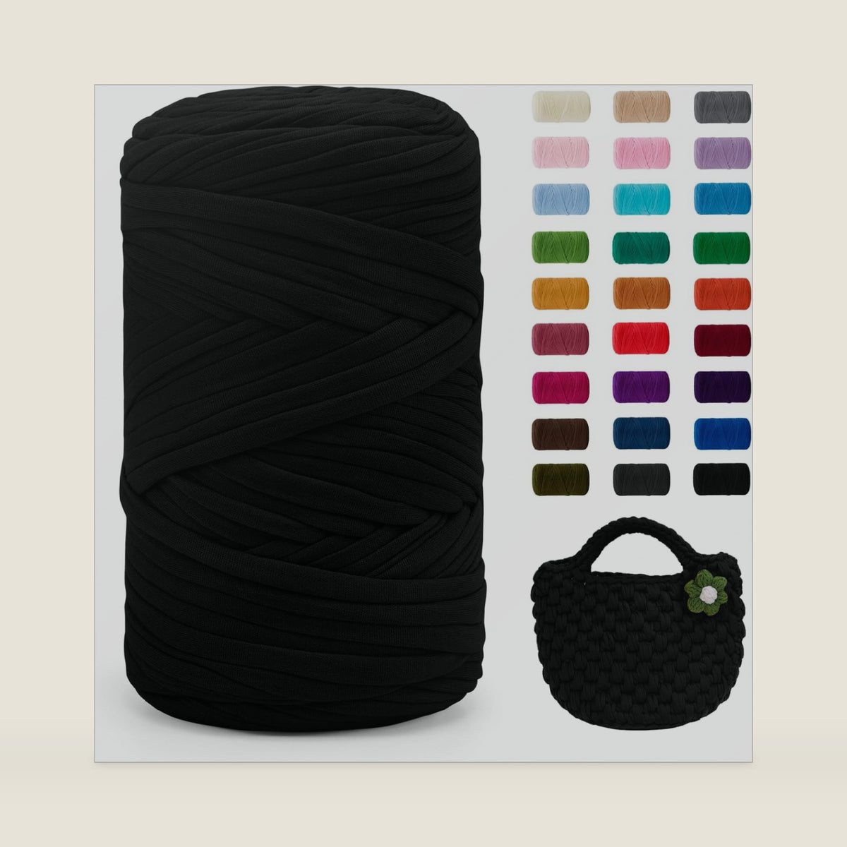 JeogYong T-Shirt Yarn, 400g/131 Yards Elastic Fabric Crochet Cloth T Shirt Yarn, Thick Hand Knitting Polyester Fabric Ribbon for Crocheting Bags/Baskets/Rugs, Home Decor, DIY Crafts (Black)