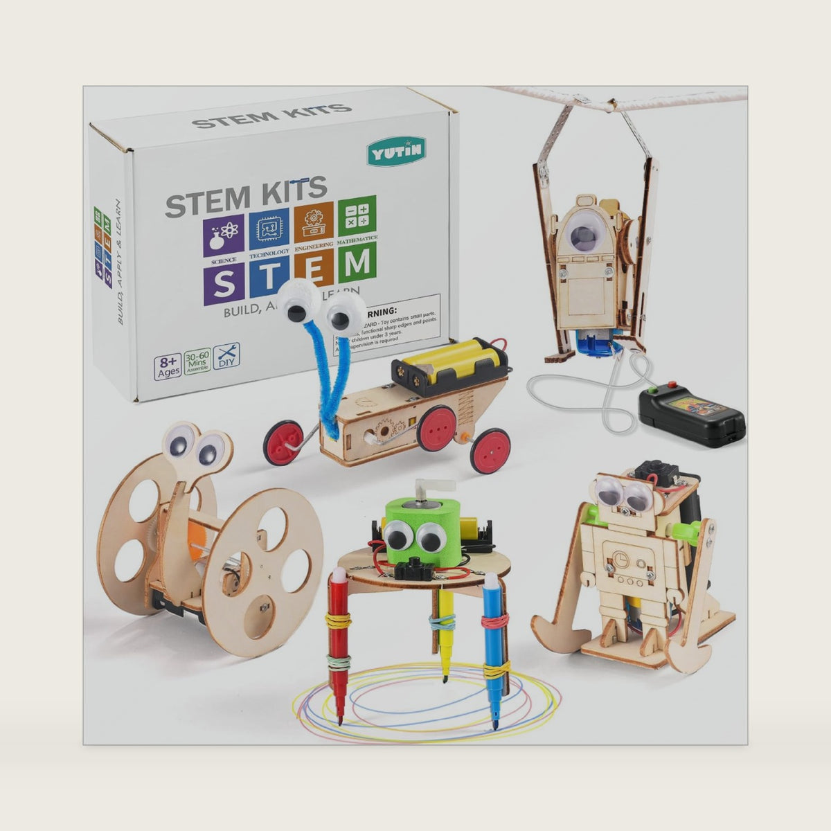 5-in-1 STEM Kit for Kids Ages 6-8 8-10, Wood Robot Building Science Kits