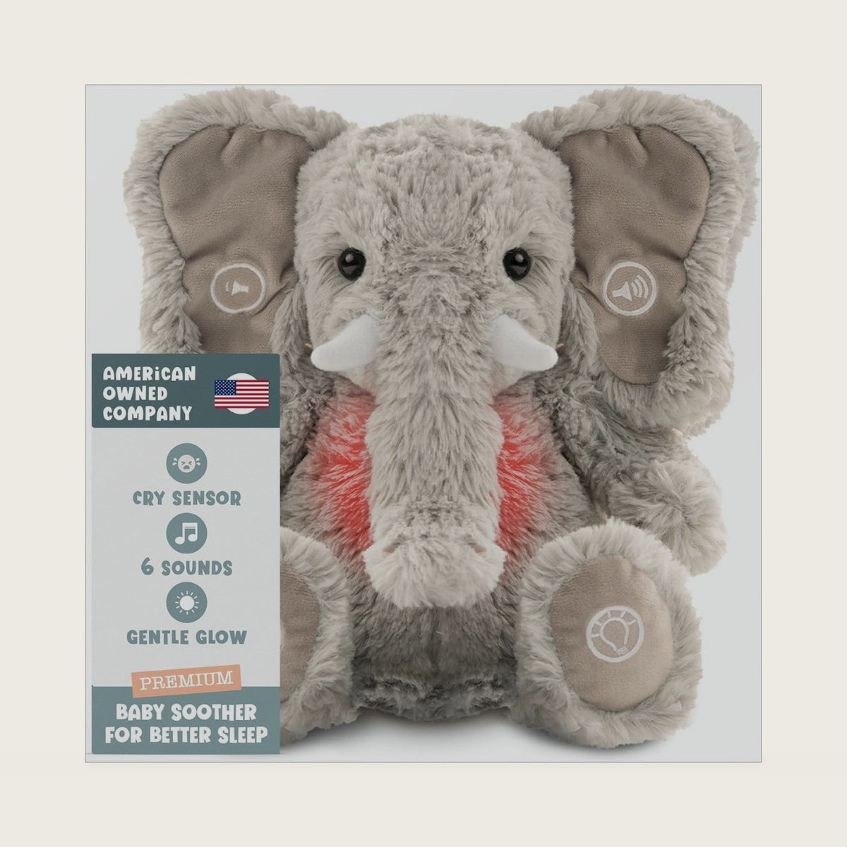 Gemma Joy Elephant Plush Cry-Activated Heartbeat Sleep Soother for Newborns