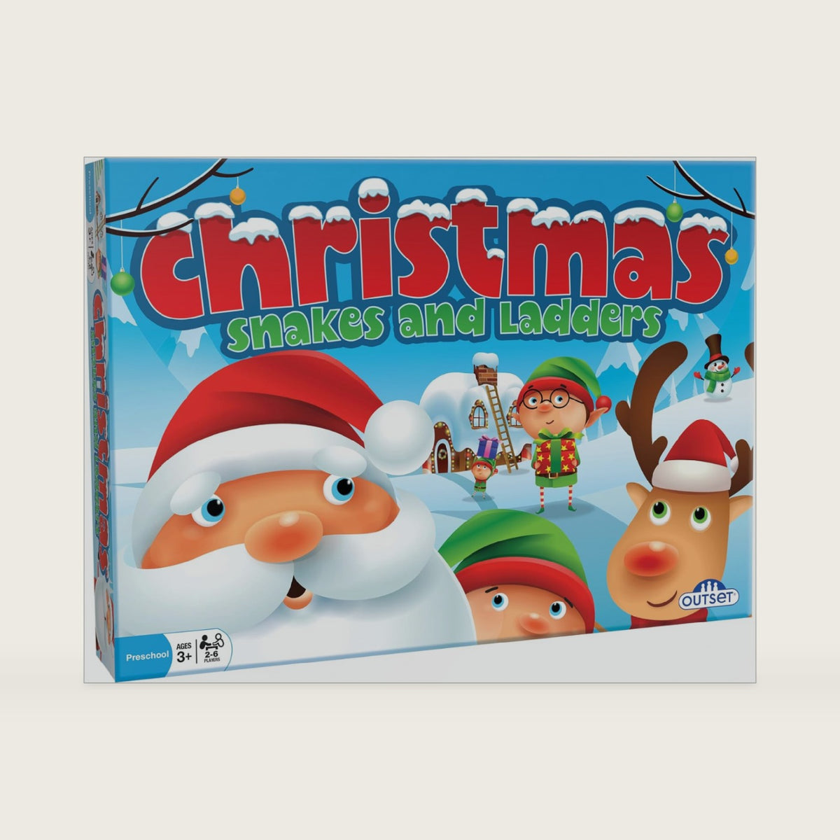 Christmas Snakes and Ladders - No Reading Required, Preschool & Kids Board Game, Builds Children's Social & Developmental Skillls, Outset Media, Ages 3+, 2-6 Players