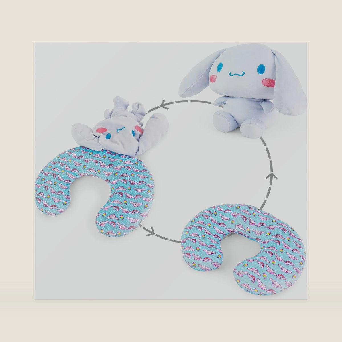 Cinnamoroll Adult Reversible Neck Roll Pillow and Plush| Travel Essentials For Extra Comfort Support In Airplanes, Cars