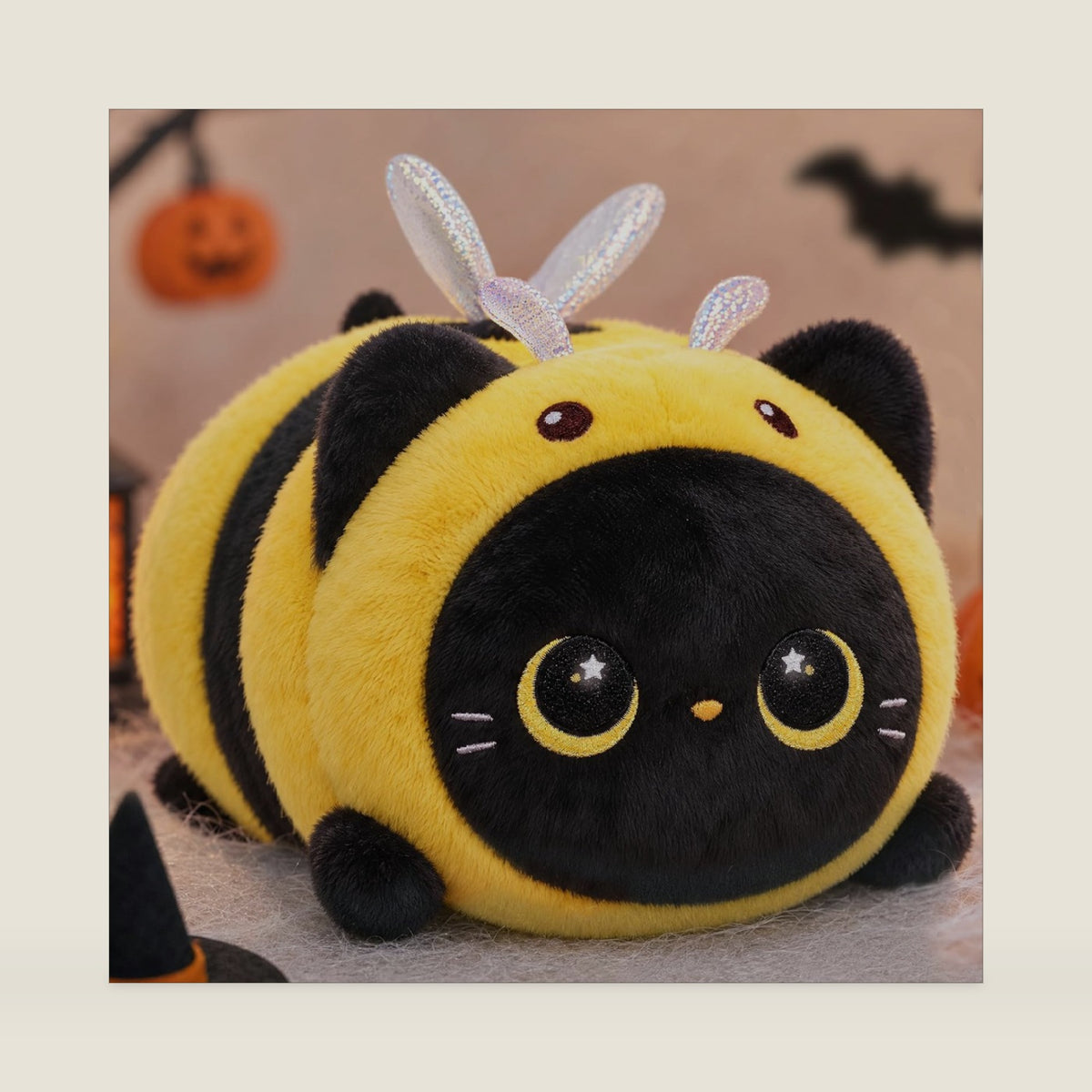 Mewaii Black Cat Bee Plush Kawaii Plushies, Ultra-Soft Feel, 8 in