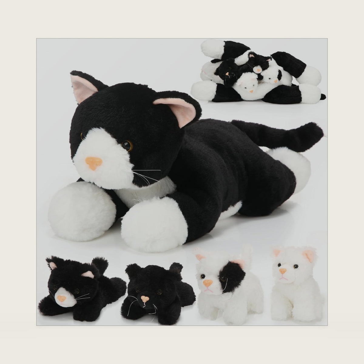 Skylety 5 Pcs Cat Stuffed Animal with Kittens Inside, Black, White