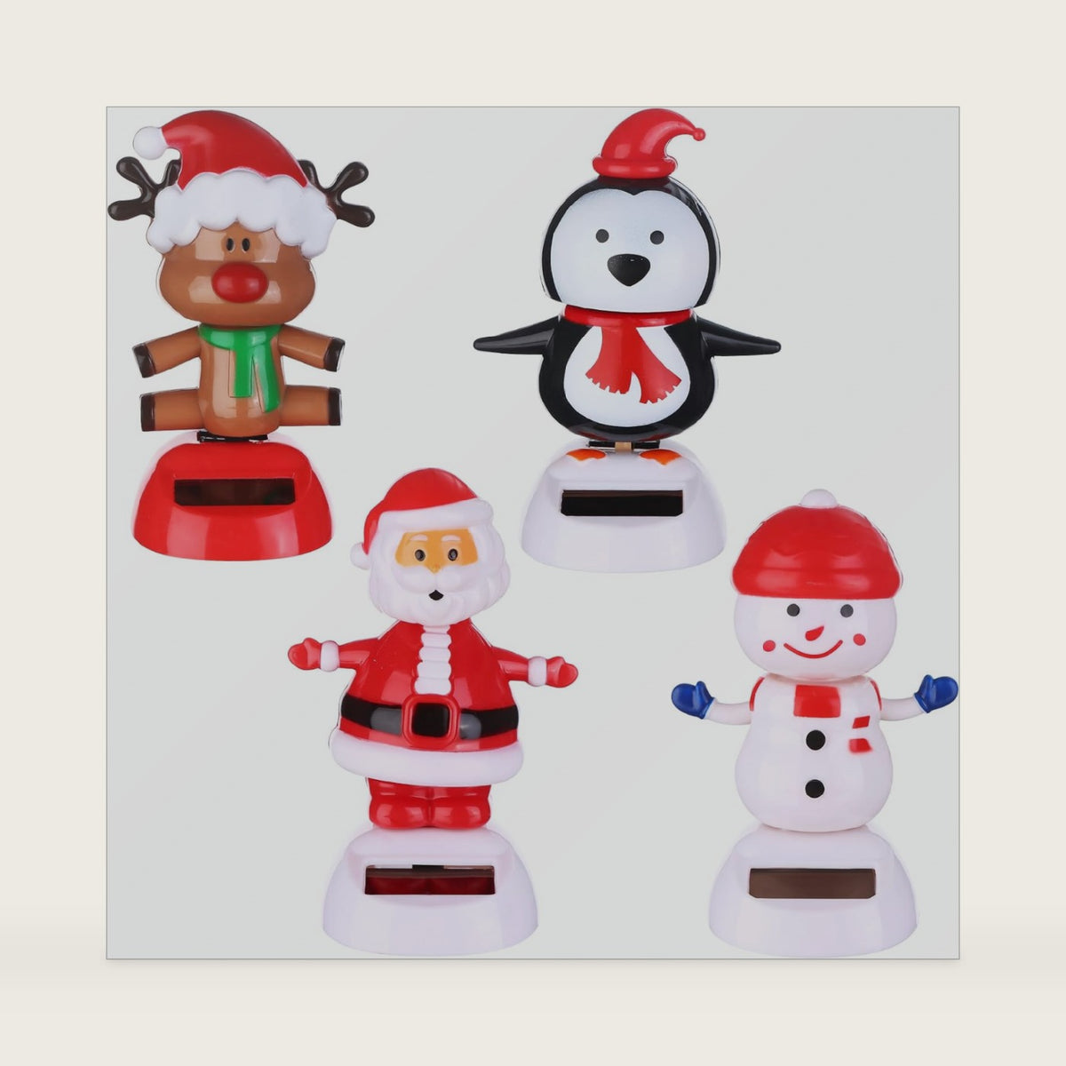 4 Pack Christmas Solar Powered Dancing Toys Snowman Santa Claus Elk Penguin Car Shaking Head Dancer Doll Christmas Toy Figurines Windowsill Decor for Office Desk Gift