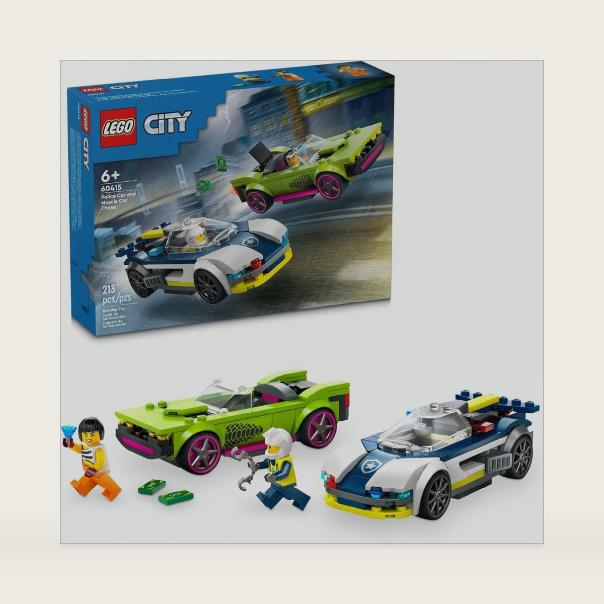 LEGO City Police Car and Muscle Car Chase, Emergency Vehicle Toy for Boys and Girls, Fun Gift for Kids Ages 6+ who Love Pretend Play Toys, Police Toy with Officer and Crook Minifigures, 60415